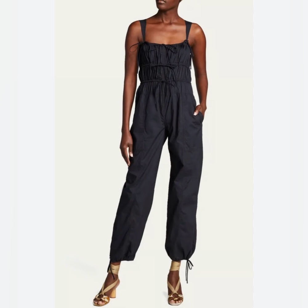 🖤 SO CUTE! Black Boho Sz Medium Sleeveless Jogger Jumpsuit Adj Bodice & Ankles